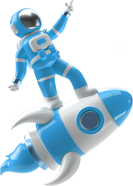 cartoon astronaut standing on rocket